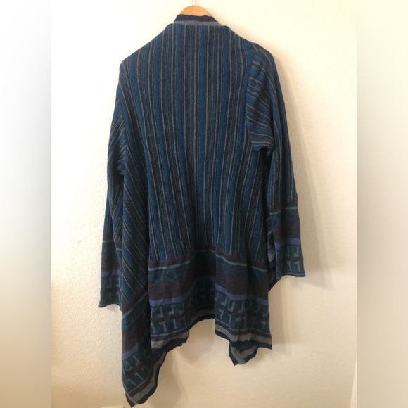 Overland Alpaca Aztec Striped Blue Open Front Ponch Cardigan - Size Large/XLarge - Picture 6 of 7